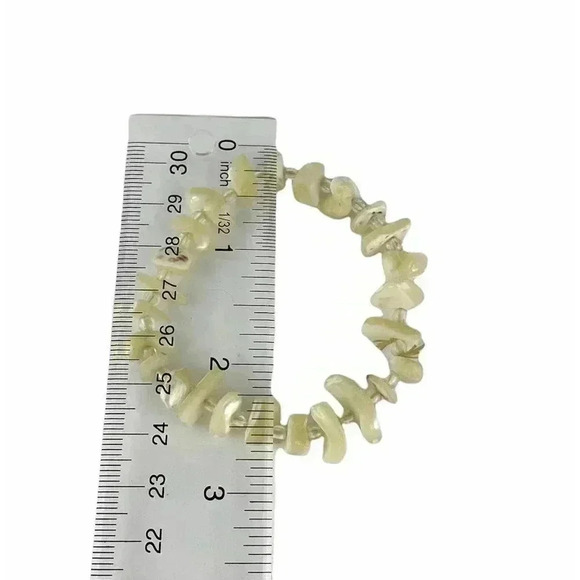 VTG Cream Mother of Pearl Nugget Bead Stretch Bangle Bracelet - Picture 3 of 6